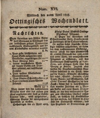 Oettingisches Wochenblatt Mittwoch 20. April 1808