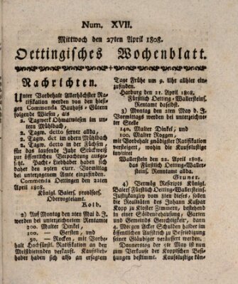 Oettingisches Wochenblatt Mittwoch 27. April 1808