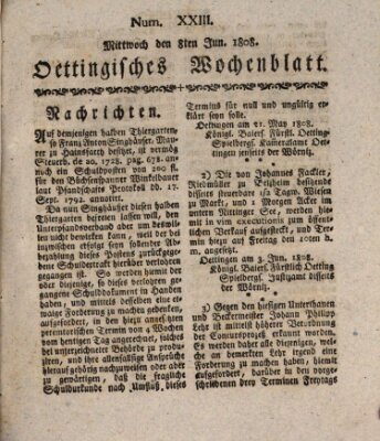 Oettingisches Wochenblatt Mittwoch 8. Juni 1808