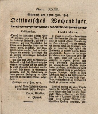 Oettingisches Wochenblatt Mittwoch 15. Juni 1808