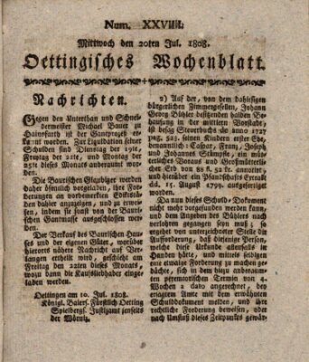 Oettingisches Wochenblatt Mittwoch 20. Juli 1808