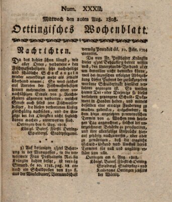 Oettingisches Wochenblatt Mittwoch 10. August 1808