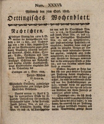 Oettingisches Wochenblatt Mittwoch 7. September 1808