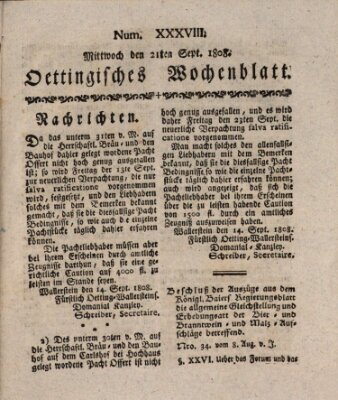 Oettingisches Wochenblatt Mittwoch 21. September 1808