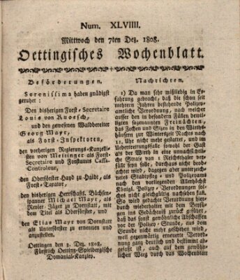 Oettingisches Wochenblatt Mittwoch 7. Dezember 1808