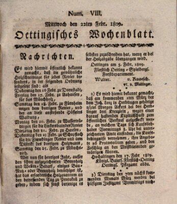 Oettingisches Wochenblatt Mittwoch 22. Februar 1809