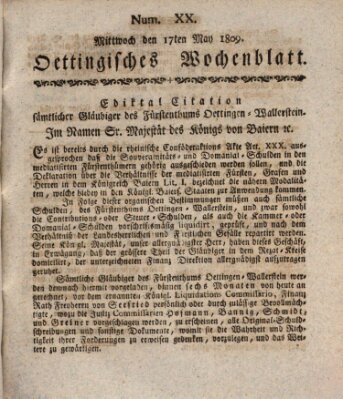 Oettingisches Wochenblatt Mittwoch 17. Mai 1809