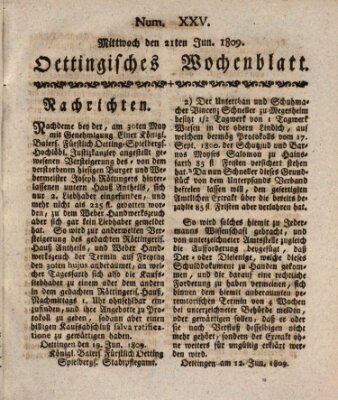 Oettingisches Wochenblatt Mittwoch 21. Juni 1809