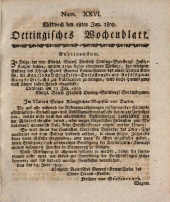 Oettingisches Wochenblatt Mittwoch 28. Juni 1809