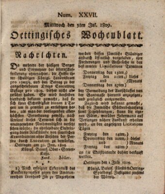 Oettingisches Wochenblatt Mittwoch 5. Juli 1809