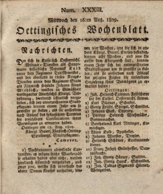 Oettingisches Wochenblatt Mittwoch 16. August 1809