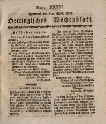 Oettingisches Wochenblatt Mittwoch 6. September 1809