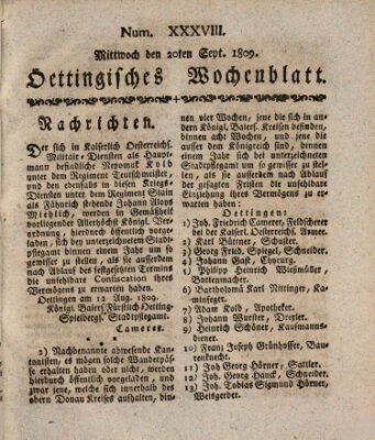 Oettingisches Wochenblatt Mittwoch 20. September 1809