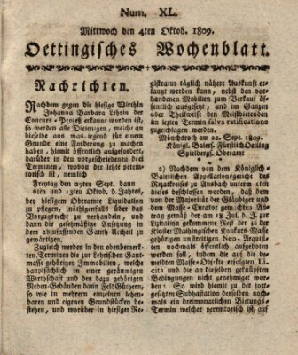 Oettingisches Wochenblatt Mittwoch 4. Oktober 1809