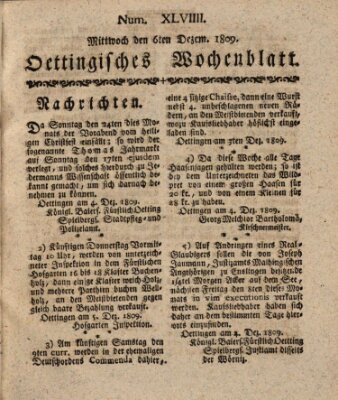 Oettingisches Wochenblatt Mittwoch 6. Dezember 1809