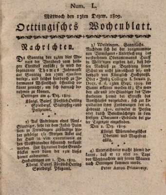 Oettingisches Wochenblatt Mittwoch 13. Dezember 1809