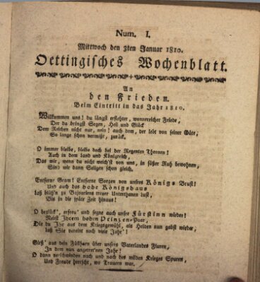 Oettingisches Wochenblatt Mittwoch 3. Januar 1810