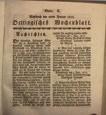 Oettingisches Wochenblatt Mittwoch 10. Januar 1810