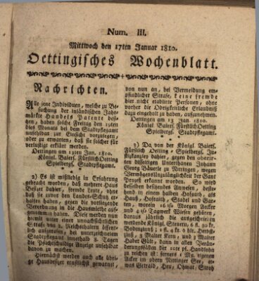 Oettingisches Wochenblatt Mittwoch 17. Januar 1810