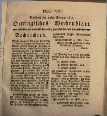 Oettingisches Wochenblatt Mittwoch 14. Februar 1810