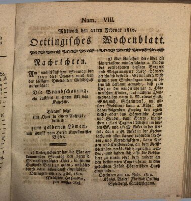 Oettingisches Wochenblatt Mittwoch 21. Februar 1810