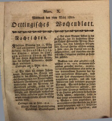 Oettingisches Wochenblatt Mittwoch 7. März 1810