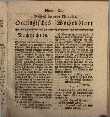 Oettingisches Wochenblatt Mittwoch 21. März 1810