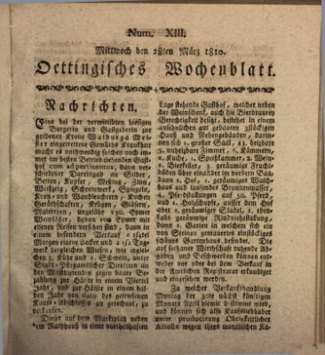 Oettingisches Wochenblatt Mittwoch 28. März 1810