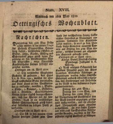 Oettingisches Wochenblatt Mittwoch 2. Mai 1810