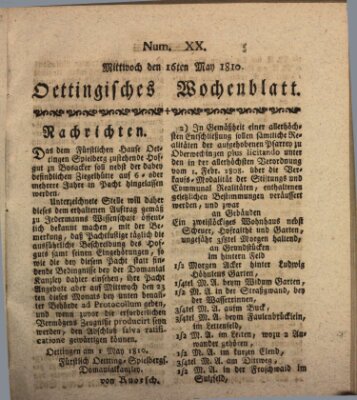 Oettingisches Wochenblatt Mittwoch 16. Mai 1810