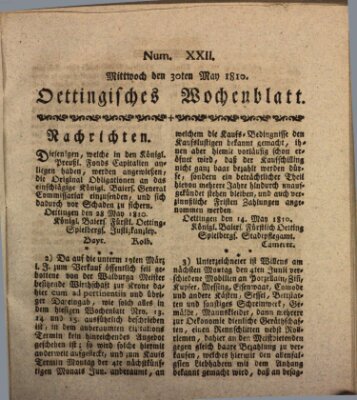 Oettingisches Wochenblatt Mittwoch 30. Mai 1810