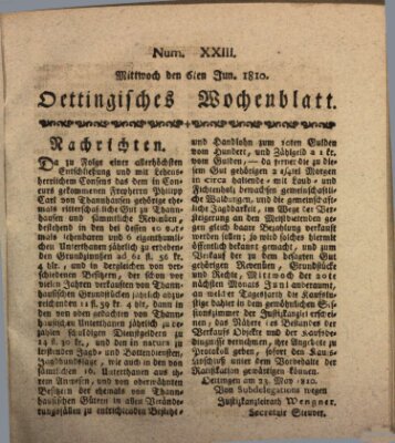 Oettingisches Wochenblatt Mittwoch 6. Juni 1810