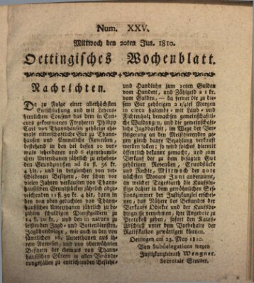 Oettingisches Wochenblatt Mittwoch 20. Juni 1810