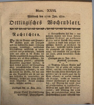 Oettingisches Wochenblatt Mittwoch 27. Juni 1810