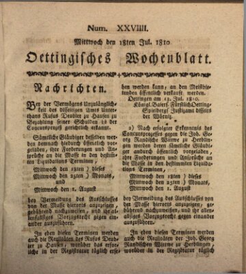 Oettingisches Wochenblatt Mittwoch 18. Juli 1810