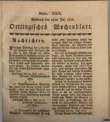 Oettingisches Wochenblatt Mittwoch 25. Juli 1810