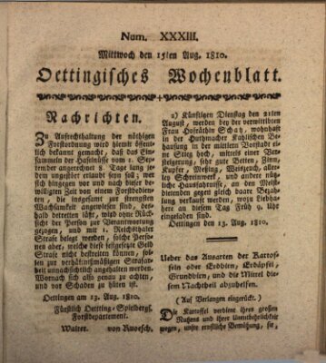 Oettingisches Wochenblatt Mittwoch 15. August 1810