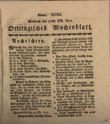 Oettingisches Wochenblatt Mittwoch 31. Oktober 1810