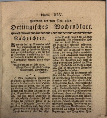 Oettingisches Wochenblatt Mittwoch 7. November 1810