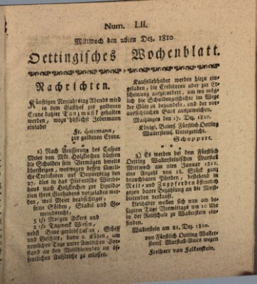 Oettingisches Wochenblatt Mittwoch 26. Dezember 1810