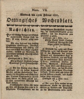 Oettingisches Wochenblatt Mittwoch 13. Februar 1811