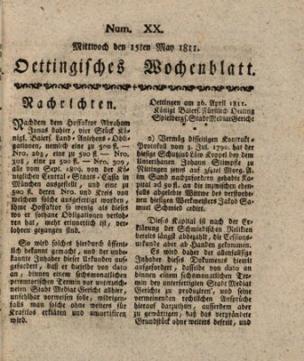 Oettingisches Wochenblatt Mittwoch 15. Mai 1811