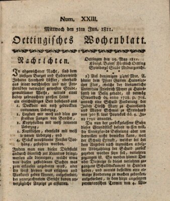 Oettingisches Wochenblatt Mittwoch 5. Juni 1811