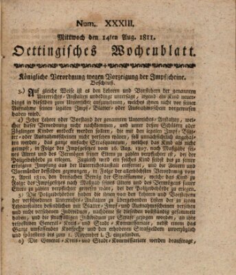 Oettingisches Wochenblatt Mittwoch 14. August 1811