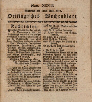 Oettingisches Wochenblatt Mittwoch 21. August 1811