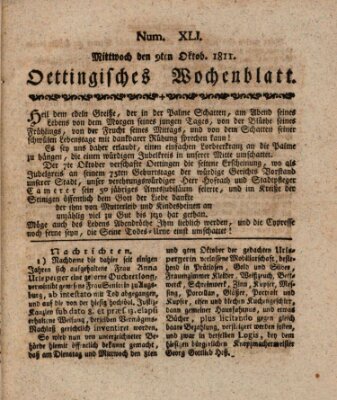 Oettingisches Wochenblatt Mittwoch 9. Oktober 1811