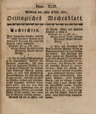 Oettingisches Wochenblatt Mittwoch 23. Oktober 1811