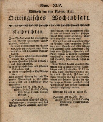 Oettingisches Wochenblatt Mittwoch 6. November 1811