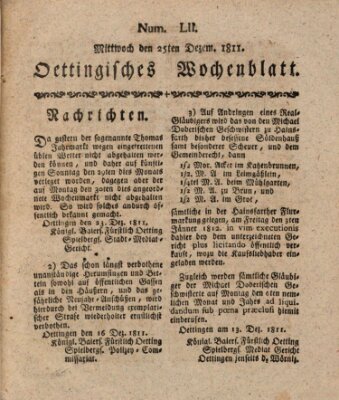 Oettingisches Wochenblatt Mittwoch 25. Dezember 1811