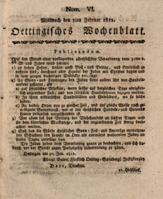 Oettingisches Wochenblatt Mittwoch 5. Februar 1812